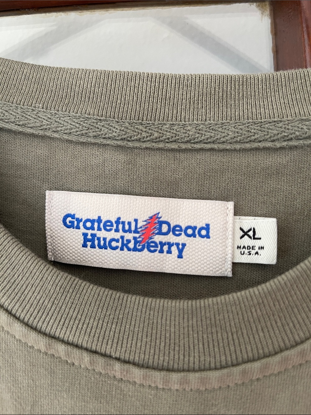 Huckberry Grateful Dead Men's Olive Green Pocket Tee with Dancing Bear - Picture 2 of 4